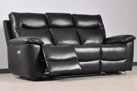 Amarien Genuine Leather Black Electric Power Recliner 3 Seater - Furniture Instore