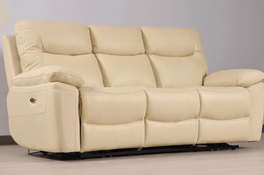 Amarien Genuine Leather Cream Electric Power Recliner 3 Seater - Furniture Instore