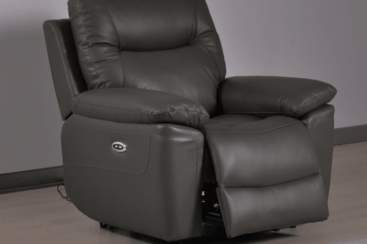 Amarien Genuine Leather Grey Electric Power Recliner Armchair - Furniture Instore