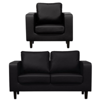 Box Black Leather 2+1 Seater Sofa Set - view 2 - Furniture Instore