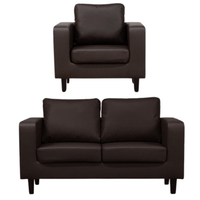Box Brown Leather 2+1 Seater Sofa Set - view 2 - Furniture Instore