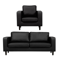 Box Black Leather 3+1 Seater Sofa Set - view 2 - Furniture Instore