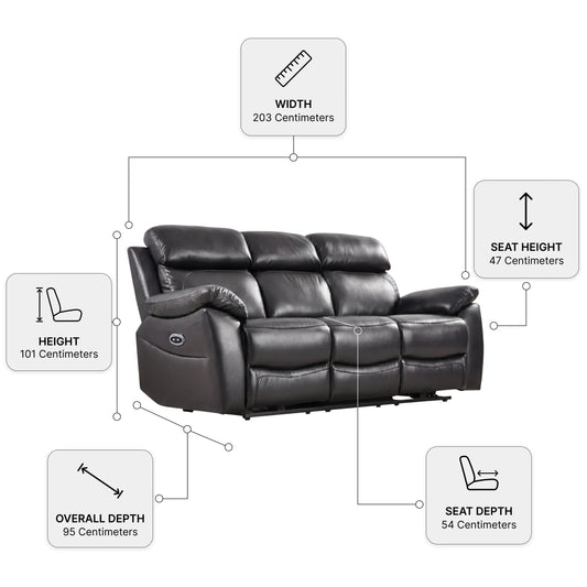 Dandrea Black 3 Seater Measurements