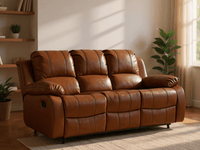 Outlet Valencia Tan Leather Manual Recliner 3+2 Seater Sofa - view 3 - Furniture Instore