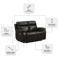 Renato Genuine Leather Black Electric Power Recliner 2 Seater - Measurement