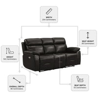 Renato Genuine Leather Black Electric Power Recliner 3 Seater - Measurement