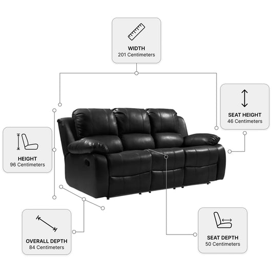 Valencia Black Leather Manual Recliner 3+2+1 Seater Sofa Set