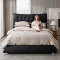 Horace Black Leather Double Bed