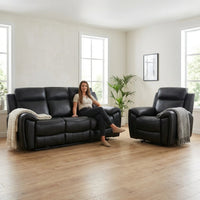 Annecy Leather Black Electric Recliner 3+1 Seater Sofa Set - view 2 - Furniture Instore