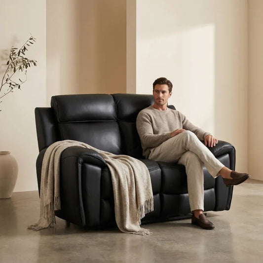 Annecy Genuine Leather Black Electric Recliner 2 Seater Sofa - view 2 - Furniture Instore