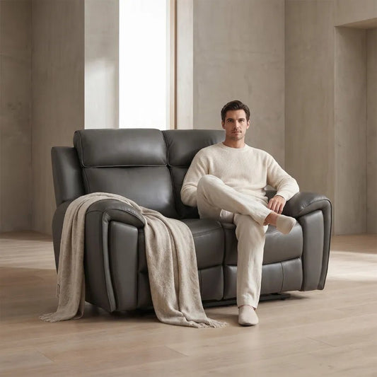 Annecy Genuine Leather Grey Electric Power Recliner 2 Seater - view 2 - Furniture Instore