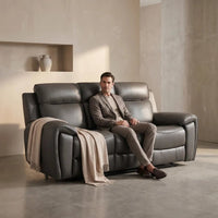 Annecy Genuine Leather Grey Electric Power Recliner 3 Seater - view 2 - Furniture Instore