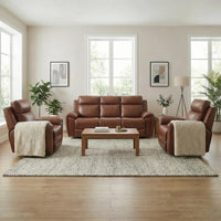 Annecy Leather Tan Electric Recliner 3+1+1 Seater Sofa Set - view 3 - Furniture Instore