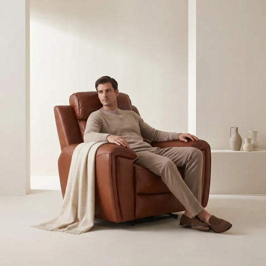 Annecy Tan Genuine Leather Armchair with Electric Power Recliner - view 2 - Furniture Instore