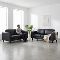 Box Black Leather 3+3 Seater Sofa Set - view 5 - Furniture Instore