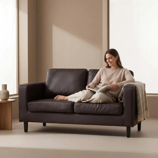 Box Brown Leather 2 Seater Sofa - view 2 - Furniture Instore