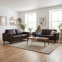 Box Brown Leather 3+3 Seater Sofa Set - view 3 - Furniture Instore
