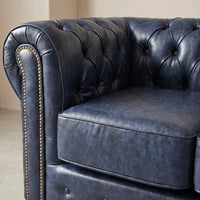 Chesterfield Blue Leather Antique 2+2 Seater Sofa Set - 2 Seater Sofa Side Profile - Furniture Instore