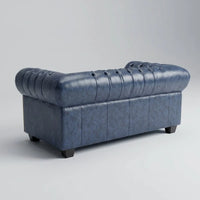 Chesterfield Blue Leather Antique 2+2 Seater Sofa Set - 2 Seater Sofa Close-Up Detail - Furniture Instore