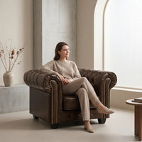 Chesterfield Brown Leather Antique Armchair - view 2 - Furniture Instore
