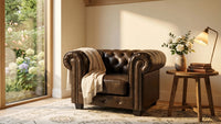 Chesterfield Brown Leather Antique Armchair - view 8 - Furniture Instore