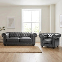 Chesterfield Grey Leather Antique 3+1 Seater Sofa Set - Furniture Instore