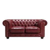 Chesterfield Red Leather Antique 2 Seater Sofa - Furniture Instore