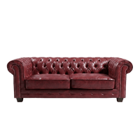 Chesterfield Red Leather Antique 3 Seater Sofa - Furniture Instore