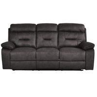 Dark gray leather reclining sofa on a white background