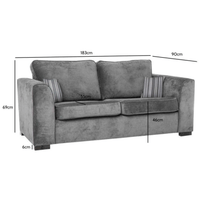 Nancy grey 3-seater sofa with plush cushions and modern design, front-facingwith measurements