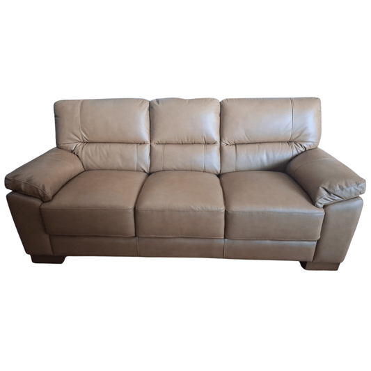 caramel genuine leather 3 seater sofa on a white background