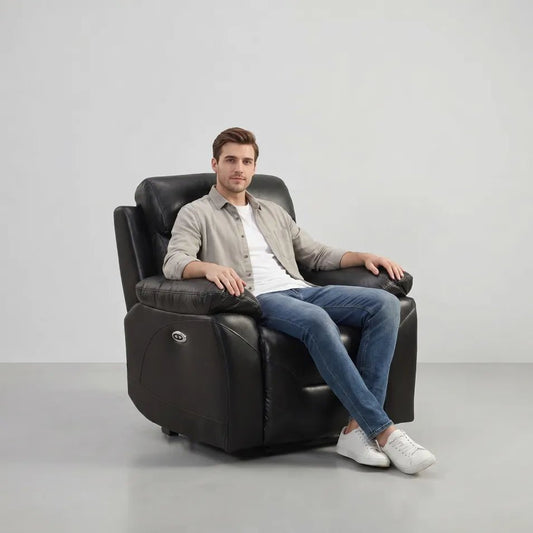 Renato Black Leather Electric Recliner Chair - view 2 - Furniture Instore