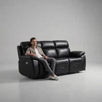 Renato Genuine Leather Black Electric Power Recliner 3 Seater - view 2 - Furniture Instore