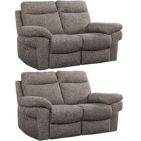 Two gray reclining sofas on a white background