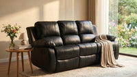 Valencia Black Leather 3 Seater Manual Recliner Sofa - view 8 - Furniture Instore
