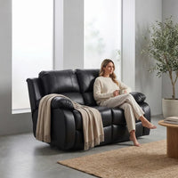 Valencia Black Leather Electric Recliner 2 Seater Sofa - view 2 - Furniture Instore
