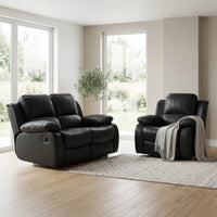 Valencia Black Leather Manual Recliner 2+1 Seater Sofa Set - view 5 - Furniture Instore