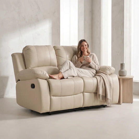Valencia Cream Leather 2 Seater Manual Recliner Sofa - view 2 - Furniture Instore
