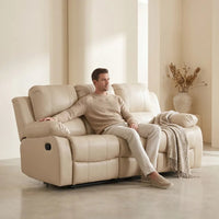 Valencia Cream Leather 3 Seater Manual Recliner Sofa - view 2 - Furniture Instore