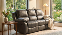 Valencia Grey Leather 3 Seater Manual Recliner Sofa - view 8 - Furniture Instore