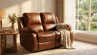 Valencia Tan Leather 2 Seater Manual Recliner Sofa - view 8 - Furniture Instore