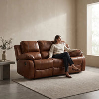Valencia Tan Leather 3 Seater Manual Recliner Sofa - view 2 - Furniture Instore