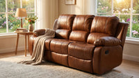 Valencia Tan Leather 3 Seater Manual Recliner Sofa - view 8 - Furniture Instore