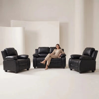 Valerie Black Leather Modern 2+1+1 Seater Sofa Set - Furniture Instore