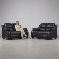Valerie Black Leather Modern 2+2 Seater Sofa Set - Furniture Instore