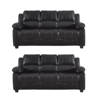Valerie Black Leather Modern 3+3 Seater Sofa Set - Furniture Instore