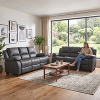 Valerie Grey Leather 3+3 Seater Sofa Set - Furniture Instore