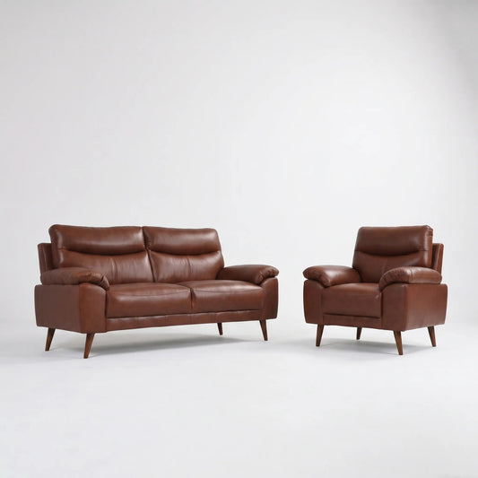 Vantage Genuine Leather Tan 3+1+1 Seater Sofa Set - Furniture Instore