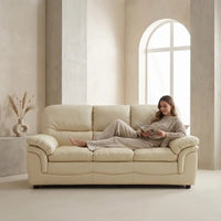 Verona Cream Leather 3 Seater Sofa - Furniture Instore