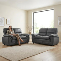 Verona Grey Leather 2+2 Seater Sofa Set – Modern, Compact & Comfortable - Furniture Instore